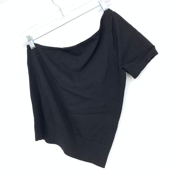 J. Crew One Shoulder Sweater Tee Womens Size Medium Black Short Sleeve - Picture 2 of 4